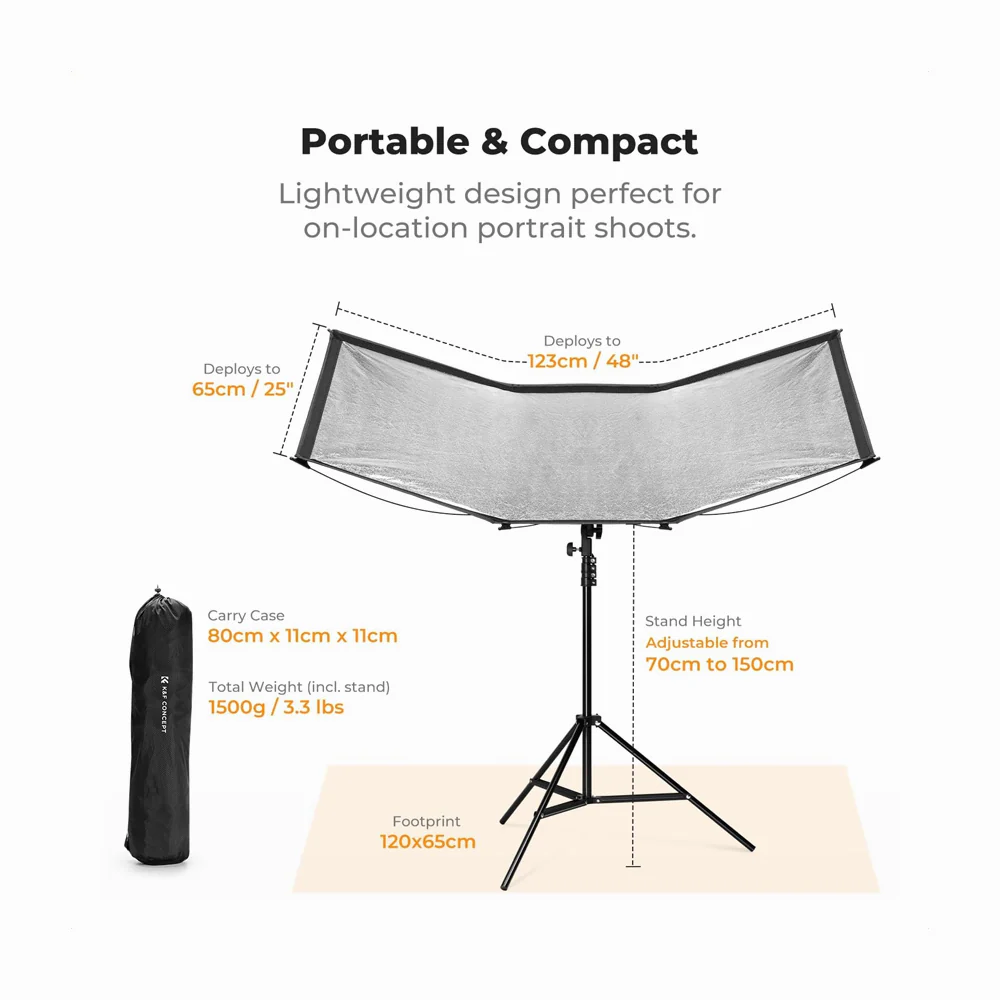 120X65CM QUICK-OPEN CURVED REFLECTOR WITH CARRYING BAG K&F 18.0017 - Image 3